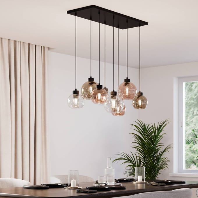 TK Lighting Hanglamp Cubus, 68 cm, 8-lamps, helder/honing/bruin, glas