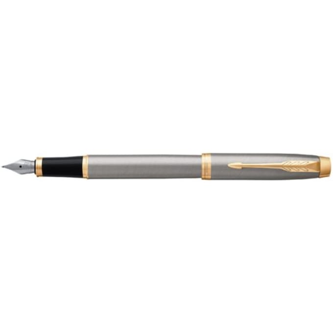 Parker IM Fountain Pen Geborsteld metaal Gemiddeld Nib with Blauw Inkt Refill Gift Box (1931656)