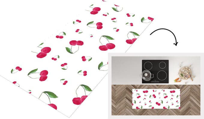 Keukenloper - Loper keuken - Kersen - Rood fruit - Wit - 120x50 cm - Keukenloper vinyl