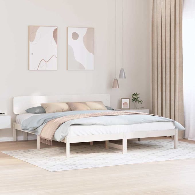 vidaXL - Bedframe - met - hoofdeinde - Wit - 180 - x - 200 - cm - Massief - grenenhout
