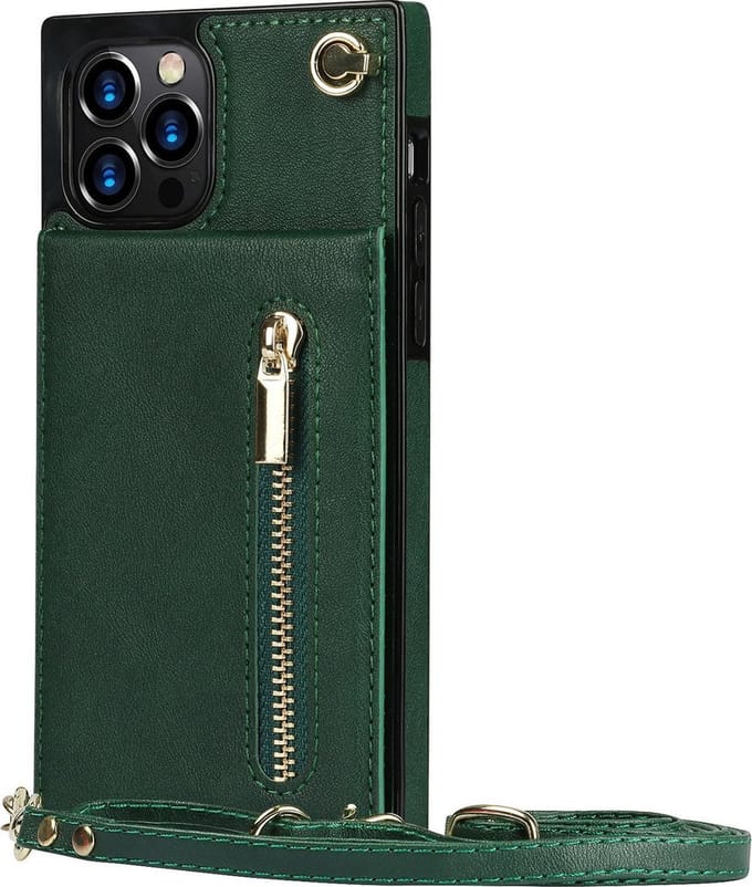 Hoesje geschikt voor iPhone 7 - Backcover - Pasjeshouder - Portemonnee - Koord - Kunstleer - Groen