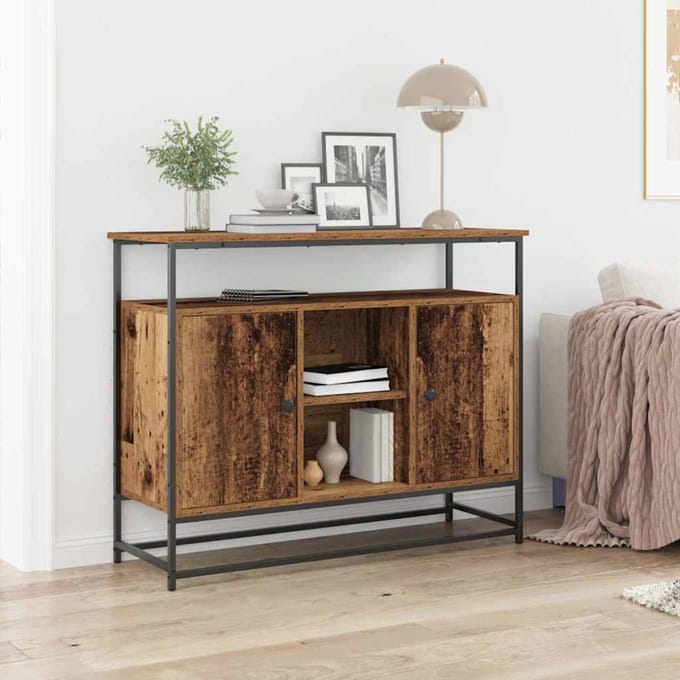 vidaXL - Dressoir - Oudhout - 100 - x - 35 - x - 80 - cm - Bewerkt - hout