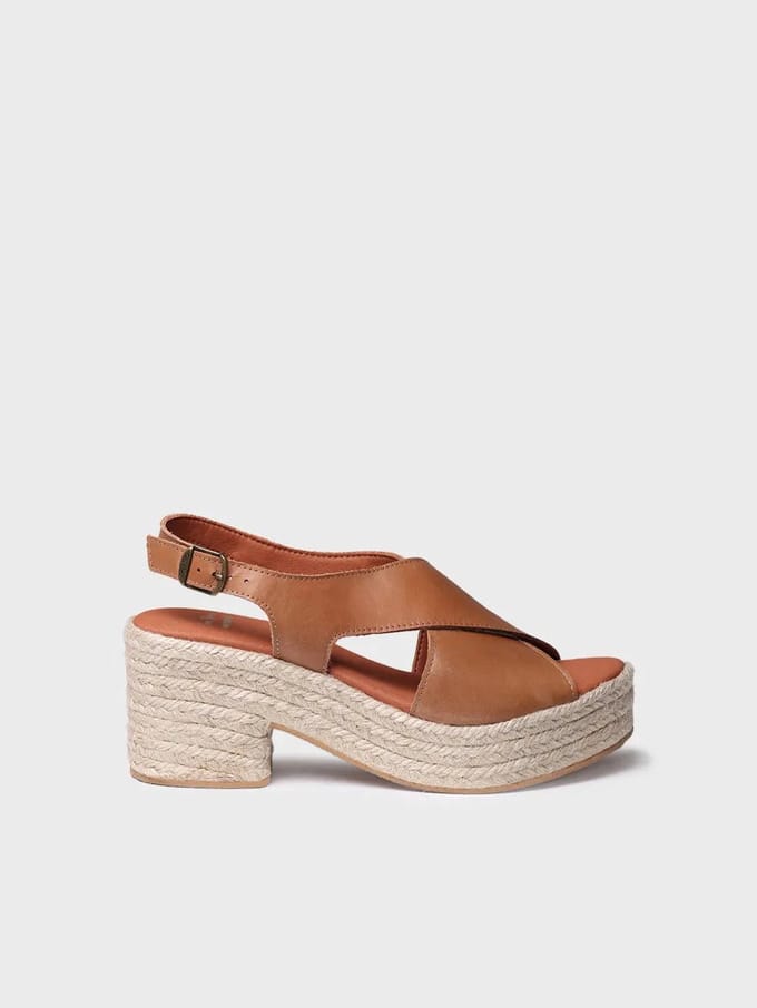 Dames espadrille van leer met brede hak | AGATHA