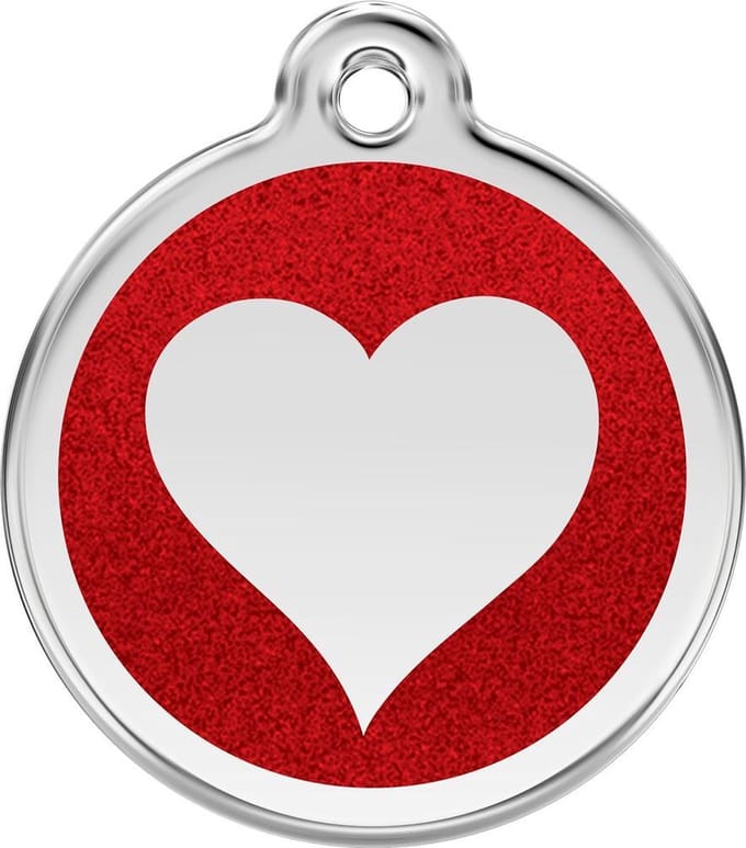 Red Dingo Hondenpenning 30 mm hart glitter rood