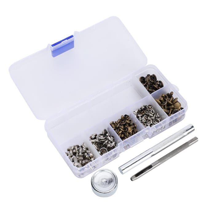 120 Set Messing Klinknagel Kit Dubbelzijdig Lederen Drukknoop Sluitingen Knop Knutselwerk Kledingaccessoires white