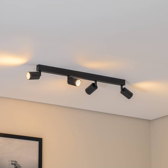 TK Lighting Plafondspot Top, zwart, 83 cm, 4-lamps, metaal, GU10