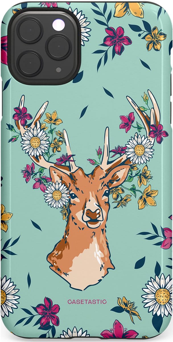 Casetastic hoesje geschikt voor Apple iPhone 11 Pro Max - Dubbellaagse bescherming - Gewei bloesem - Fashion Case - Mintgroen Zilver Petrol Taupe
