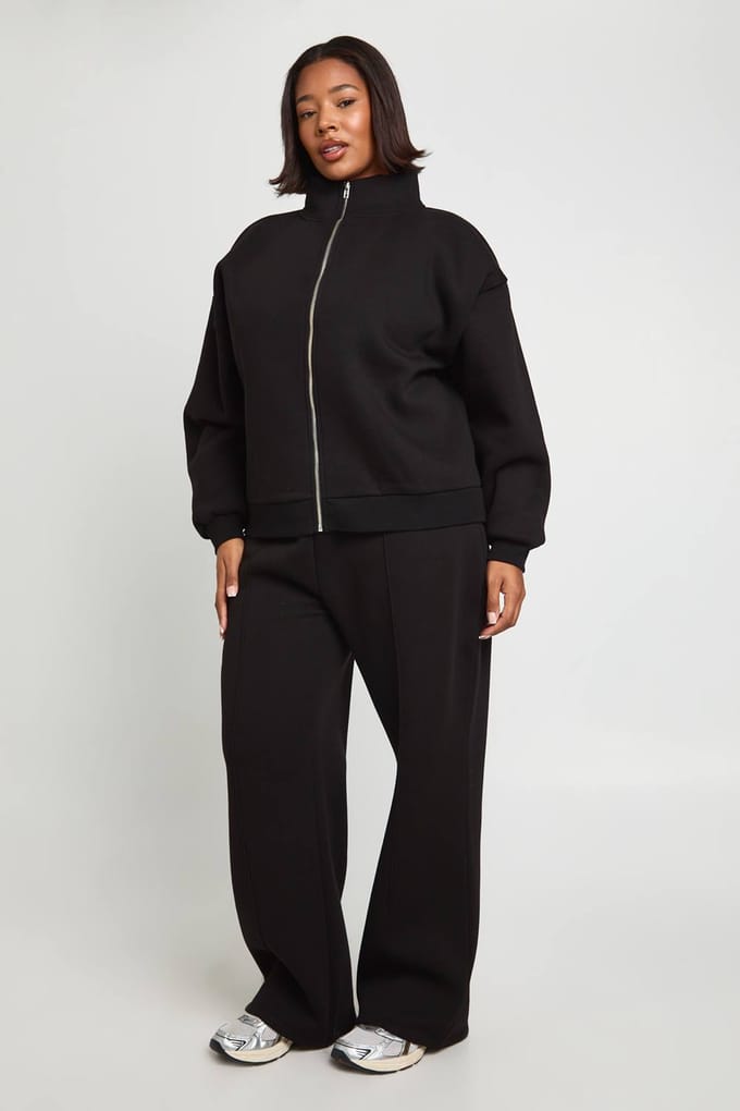 boohoo Dames Plus jogger met wijde pijpen | Black | Maat: 16