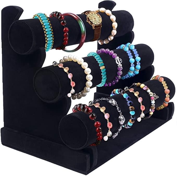 Fliex Sieraden display Armbanden standaard Zwart - Velours - 3 rollen
