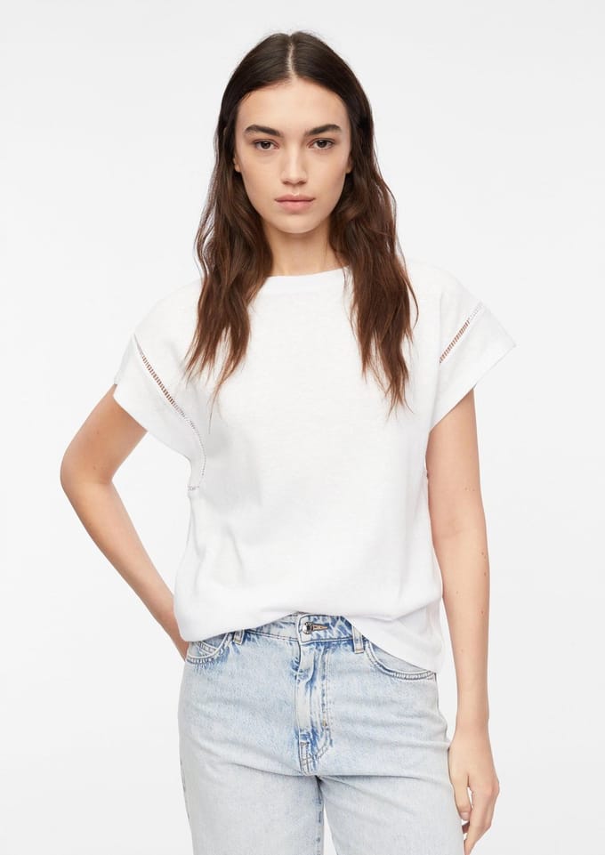 comma - female - T-shirt met afgezakte schouders en vlamgaren