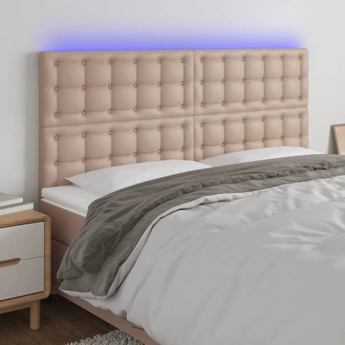 vidaXL - Hoofdbord - LED - 160x5x118/128 - cm - kunstleer - cappuccinokleurig