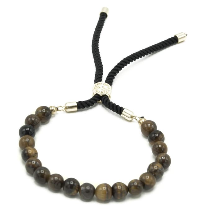 18K vergulde edelsteen zwarte armband - tijgeroog