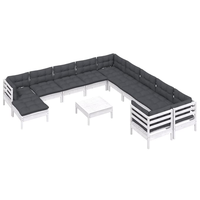 vidaXL - 12-delige - Loungeset - met - kussens - grenenhout - wit