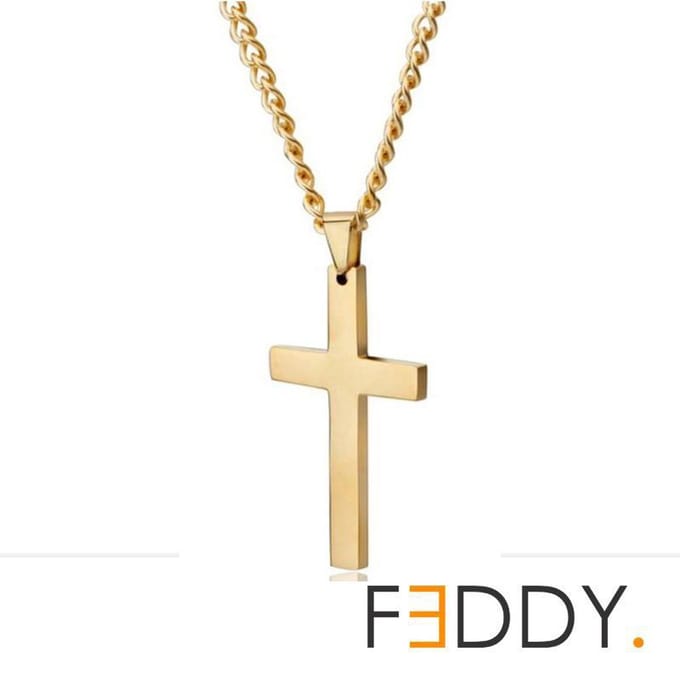 Ketting choker Cross titanium goud kleur