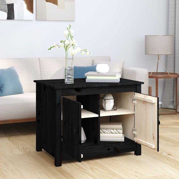 vidaXL - Salontafel - 71x49x55 - cm - massief - grenenhout - zwart