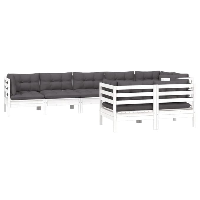 vidaXL - 8-delige - Loungeset - met - kussens - massief - grenenhout - wit
