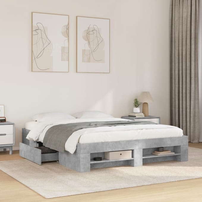 vidaXL - Bedframe - bewerkt - hout - betongrijs - 150x200 - cm