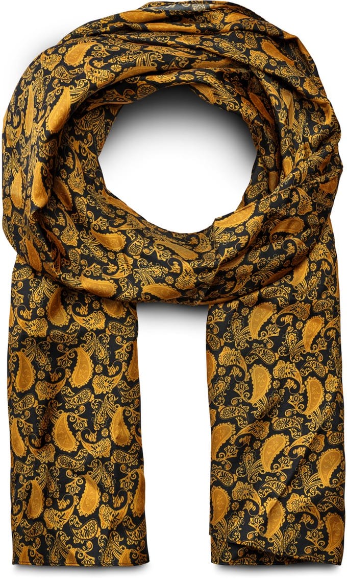 Zijden sjaal met goud en bruin paisleymotief