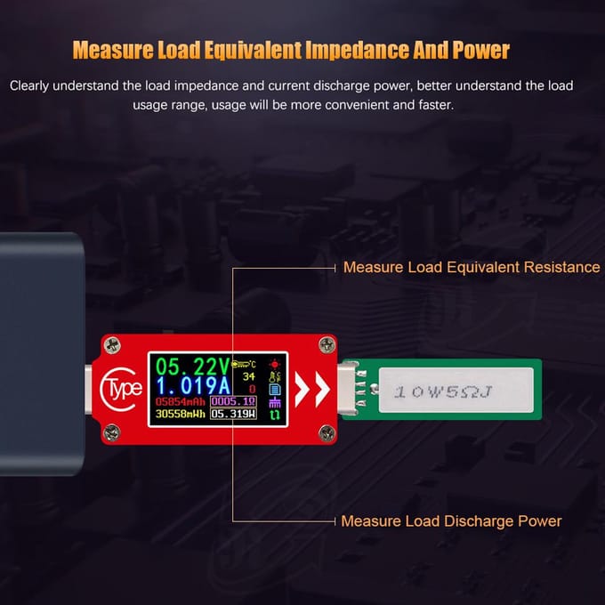 TC64 Type-C kleuren-LCD-scherm USB-voltmeter Ampèremeter Spannings-stroommeter Multimeter Batterij PD