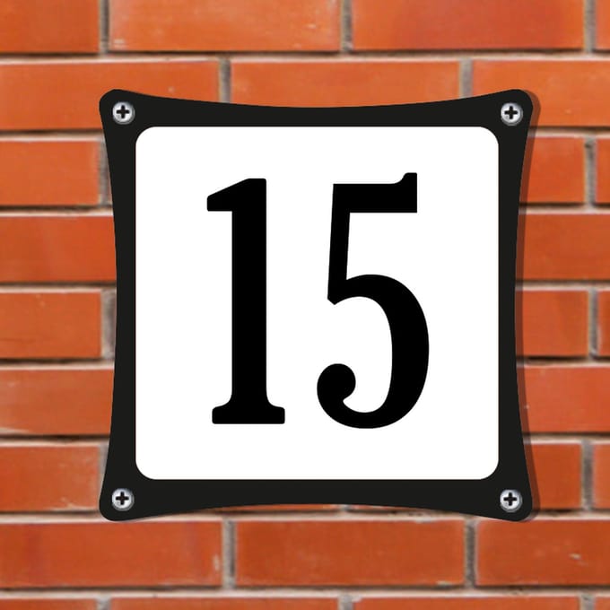 Decoporta Huisnummerbord Emaille-Look - Nummer 15 - Standaard - 10 x 10 cm | incl. schroeven