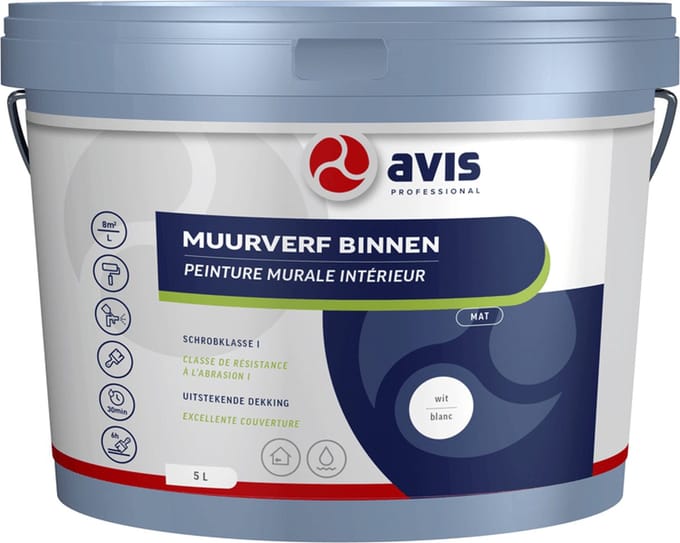 Avis Permoglaze Muurverf Mat - Wit - 1 Liter