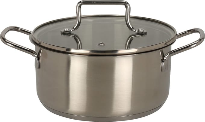 Kookpan speelgoed RVS met glazen deksel - educatief kinderspeelgoed 18cm.