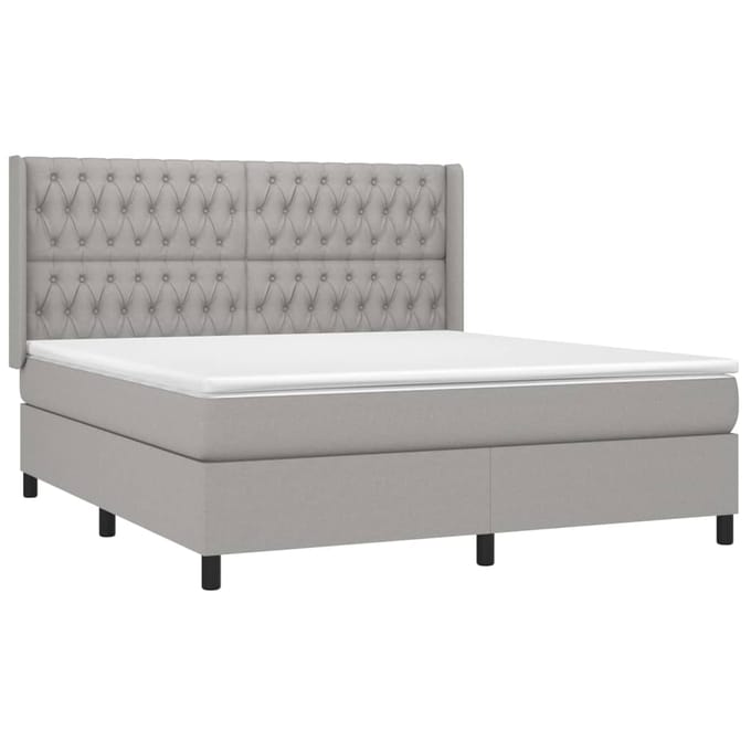 vidaXL - Boxspring - met - matras - stof - lichtgrijs - 180x200 - cm