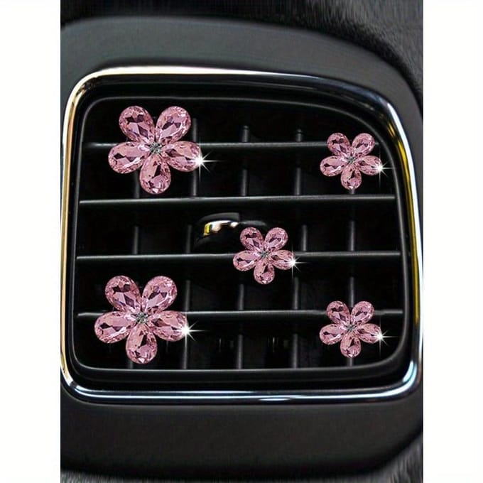 5 pièces Décor Strass Forme Fleur Clip Sortie d'Air Voiture Cristal Artificiel one-size rose