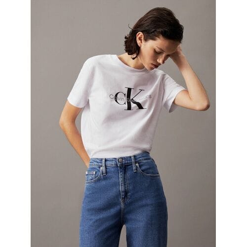 Calvin Klein CORE MONOLOGO t-shirt reguliere pasvorm helderwit dames XXS