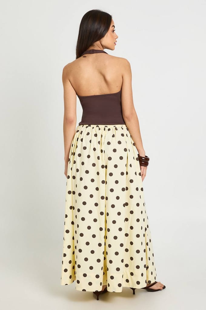 boohoo Dames Lange Polkadot Poplin Volume Maxi Rok | Citroen | Maat: 34
