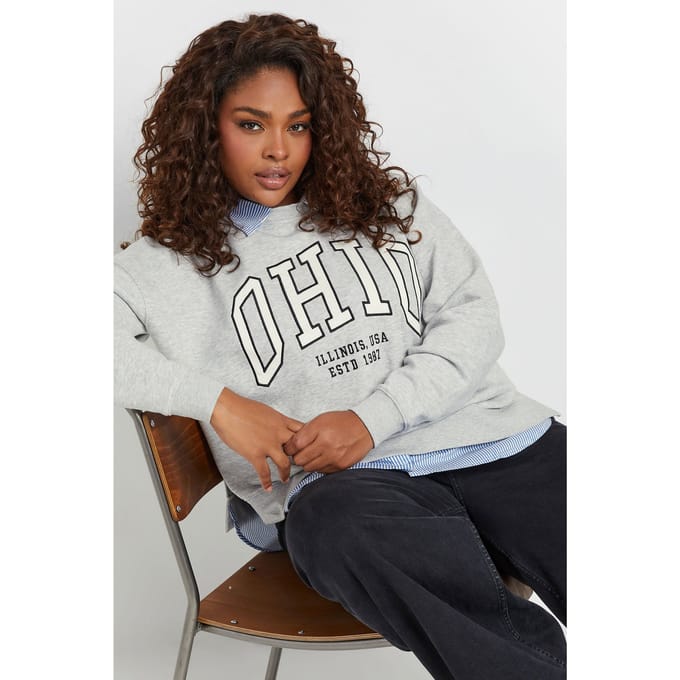 Yours 2In1 Sweatshirt Met 'Ohio' Slogan In Grijs Size 44