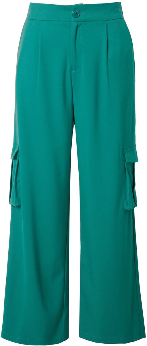 Studio Untold - Dames - Cargobroek hoge taille wijde pijpen cargozakken - Groen - Maat 42
