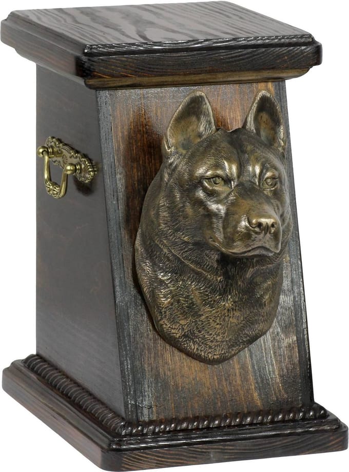 Elegante urn voor hondenas met beeld van Siberische Husky en Chukcha