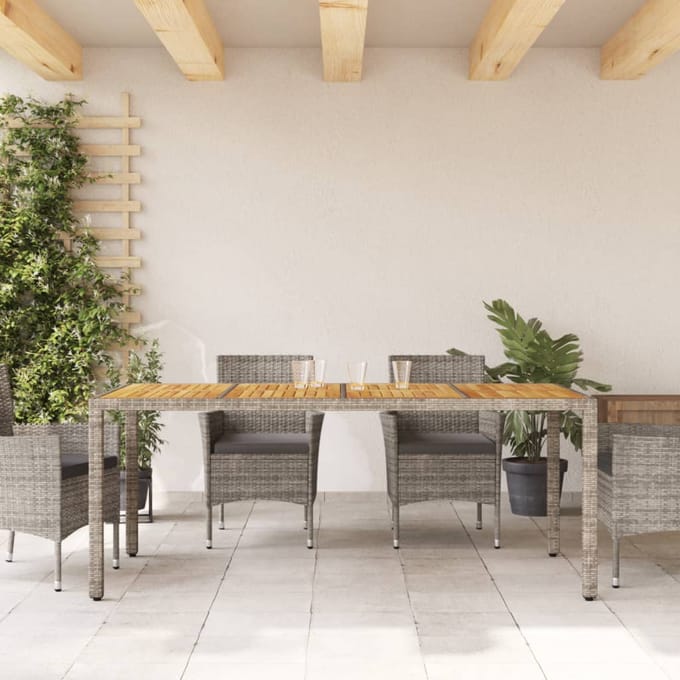 vidaXL - Tuintafel - met - acaciahouten - blad - 190x90x75 - cm - poly - rattan - grijs