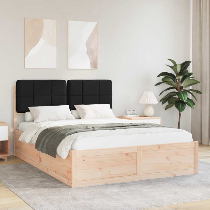 vidaXL - Bedframe - met - Gevoerde - Hoofdbord - Zwart - 150 - x - 200 - cm