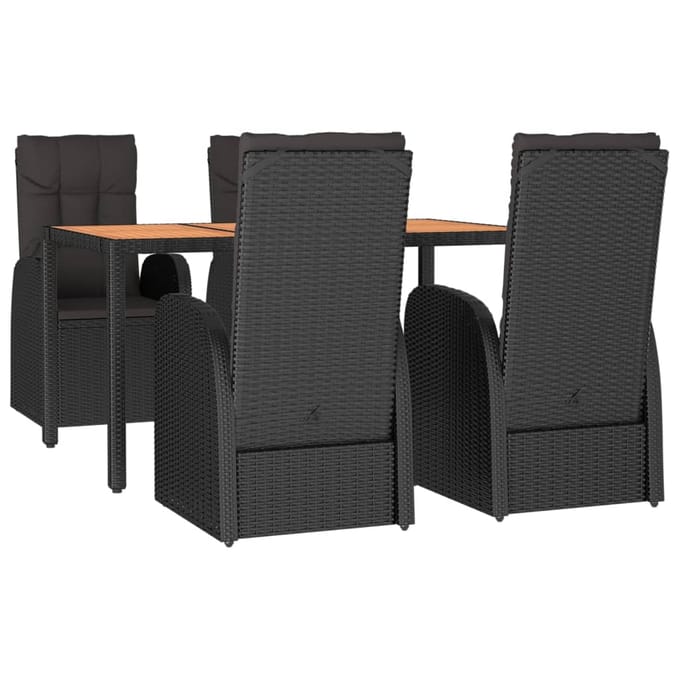 vidaXL - 5-delige - Tuinset - met - kussens - poly - rattan - zwart