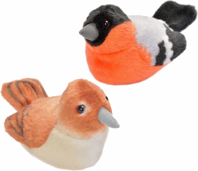 Set van 2x stuks pluche vogels knuffels van 14 cm met geluid