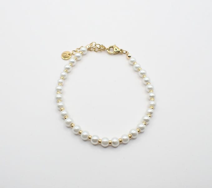 Colure® armband glasparels white 4mm gouden Miyuki gecombineerd