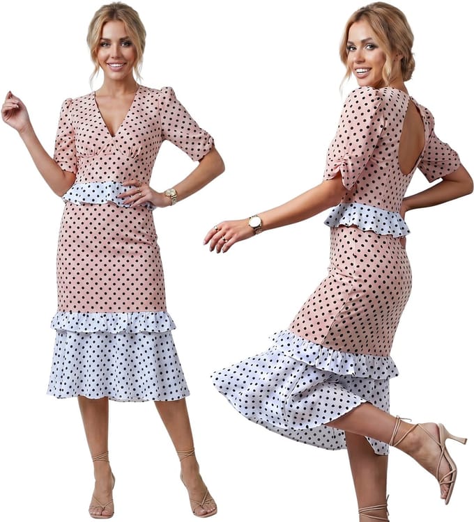 Roze-witte midi-jurk met stippen FOREVER UNIQUE