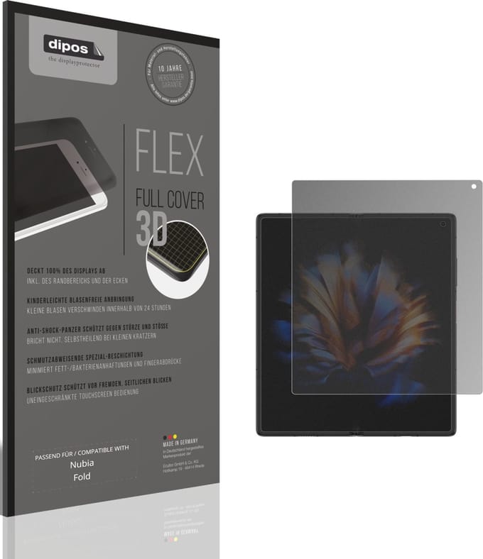 dipos FLEX – Matte Privacy Screenprotector geschikt voor Nubia Fold Aussenseite | Volledige Schermbescherming | Case-Friendly