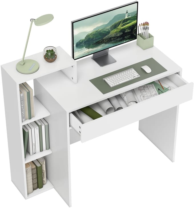 HOMCOM Bureau met planken - Spaanplaat - 100x40x90cm - Wit