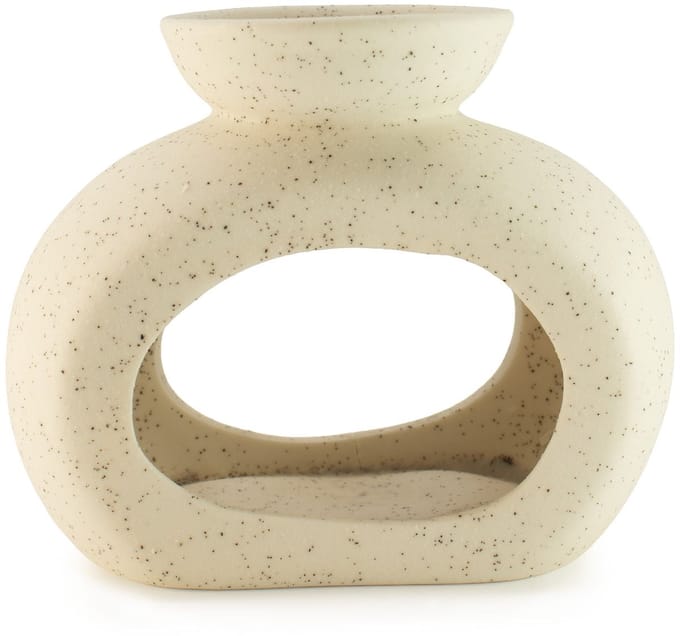 Keramische Zen oliebrander - Ovaalvormig - Gespikkeld gebroken wit