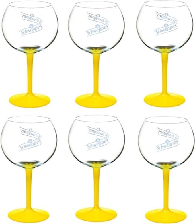 6 x Schweppes Gin Tonic  ballonglas gele voet