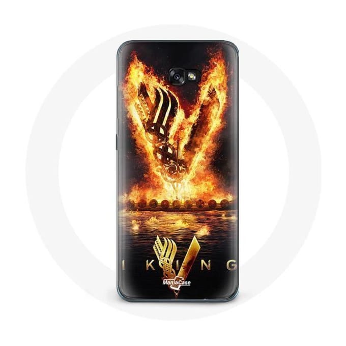 Coque - Vikings - Samsung Galaxy A3 2016 - Souple - Logo V Epée de Feu - Noir noir