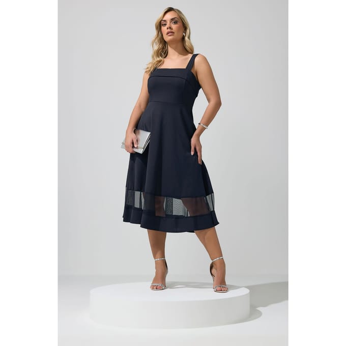 Yours London Marineblauwe Jurk Met Mesh Inzet Size 42