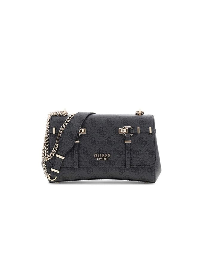 GUESS schoudertas Leona Logo Convertible Xbody Flap Coal Logo donkergrijs