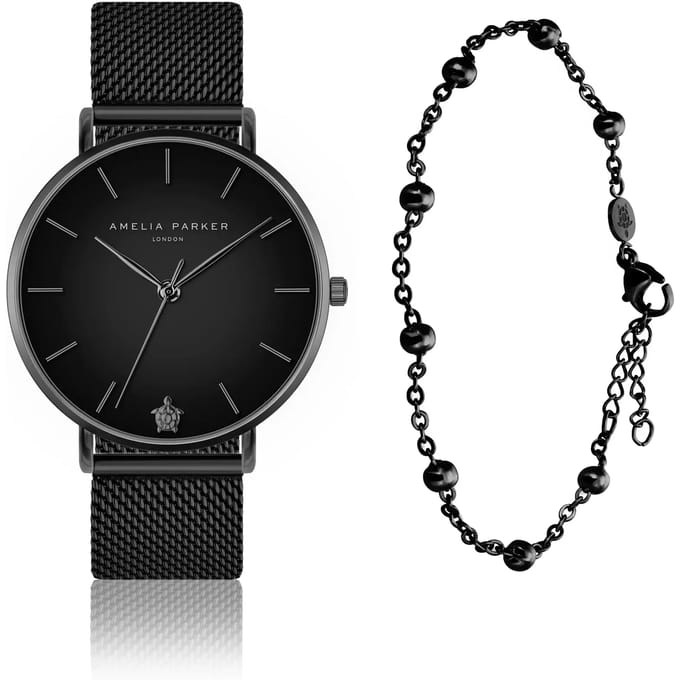 Dameshorloge en armband Amelia Parker Jet Black