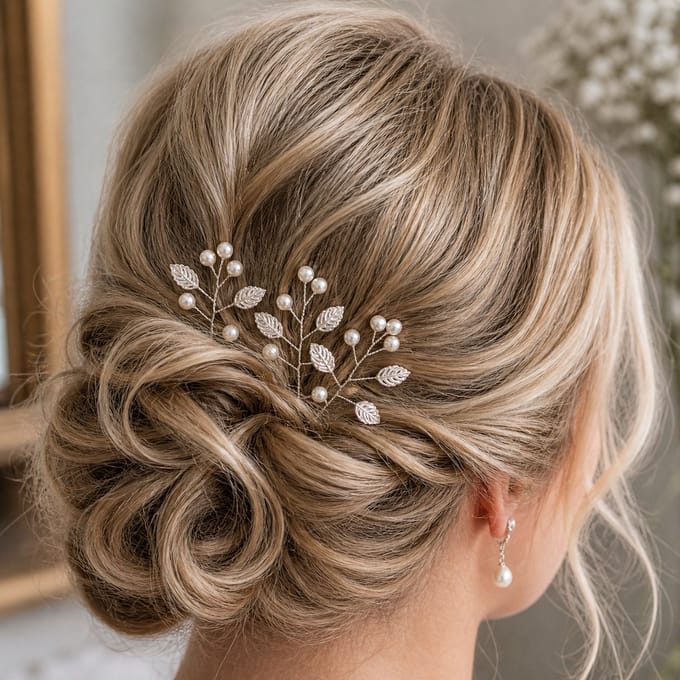 Haar in Stijl® Safa Leaf 2 Haarsteken Zilver- Parel - Bruid Haaraccessoires