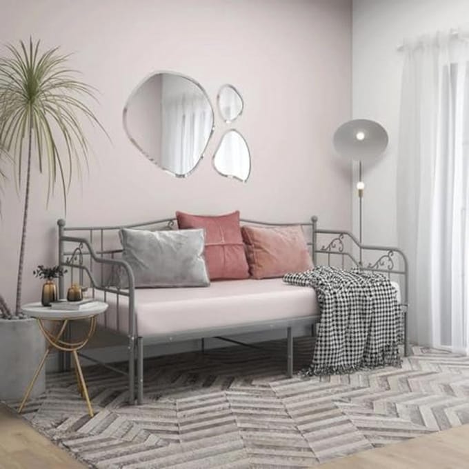 Uitschuifbaar Bedframe - Slaapbank Dagbed - Ruimte Besparen - Met Zijleuning - 90 x 200 cm - Grijs