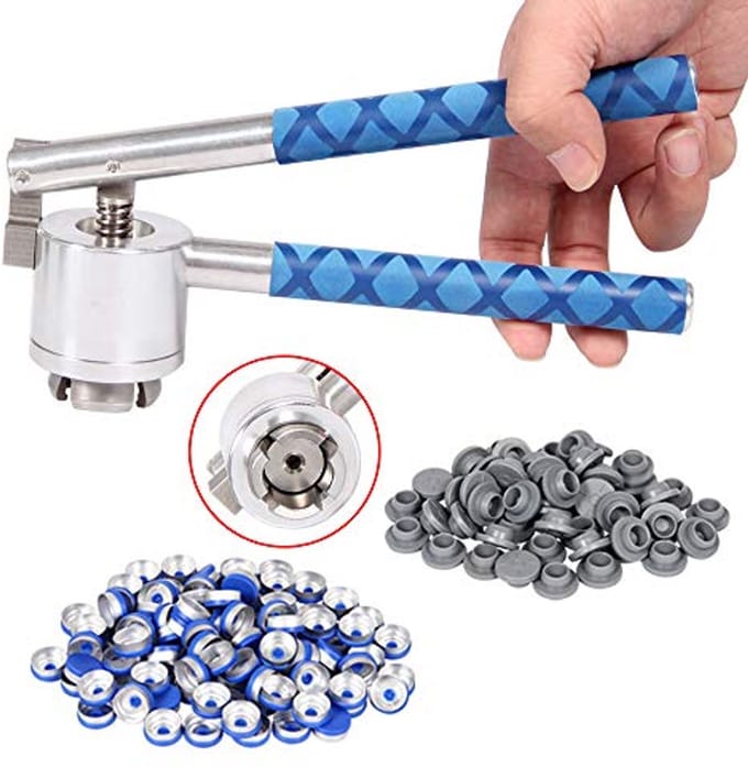 20mm Flip Flacon Crimper met 100 Flip Top Caps en 100 Rubberen Stoppen